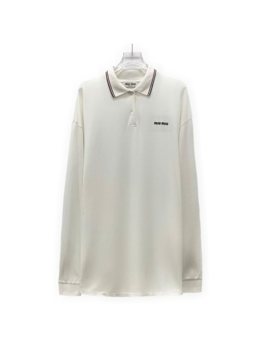 Miu Miu 2025 White Cotton Logo Embroidered Long-Sleeve Polo Shirt